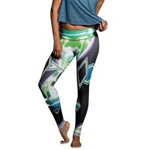 Onzie Small Medium Hot Yoga Graphic Print Legging Palm Sunset Black Green Blue